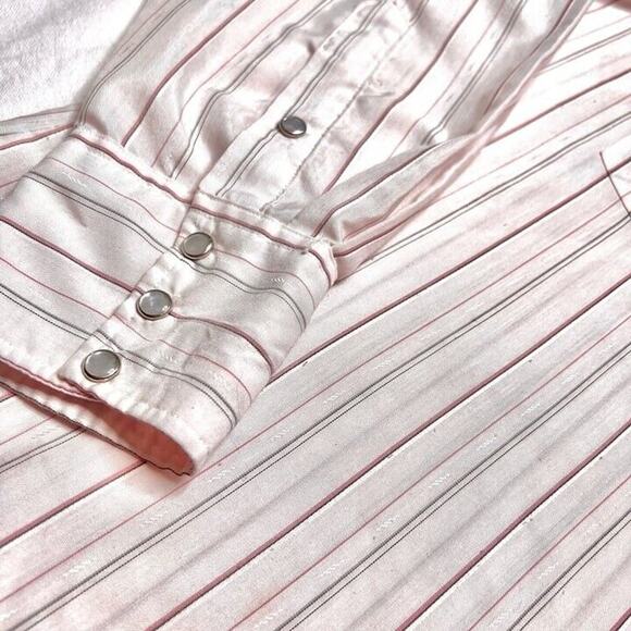 H Bar C Ranchwear Vintage 70s Long Tail Pearl Snap Shirt Pink Striped Mens 17-35 - Picture 4 of 6